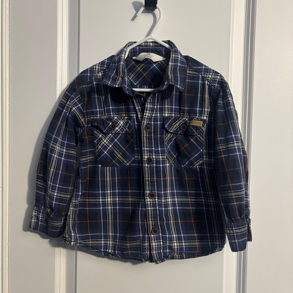 H&M Navy and White Plaid Shirt